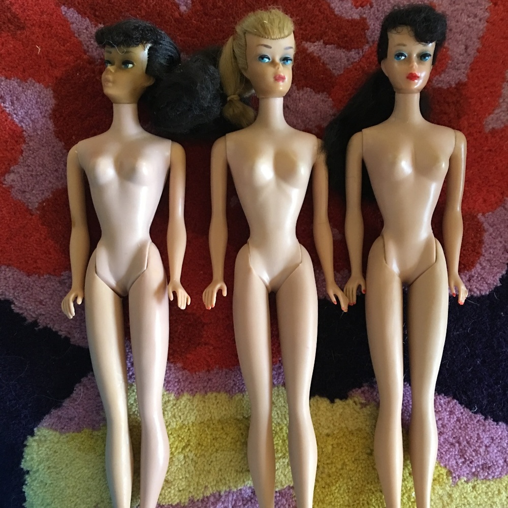 3 vintage pony tail barbie dolls barbie body